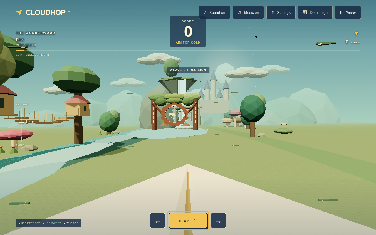 A paper plane flying through Cloudhop's forest course